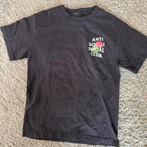 Anti Social Social Club Black Tee with Pink and Green Logo. Unisex